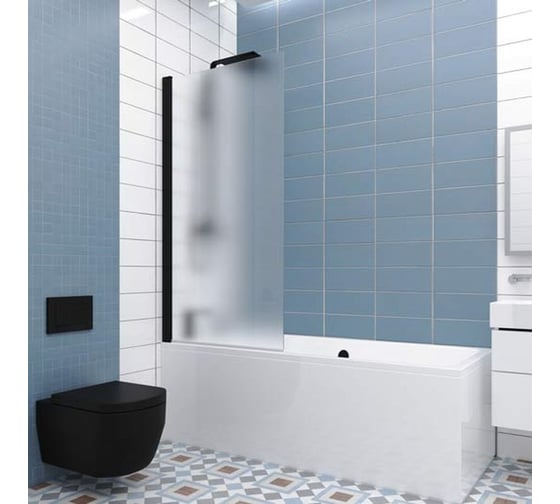 Шторка на ванну GuteWetter gwmpkb020p601n 57x153 см, профиль черный матовый, стекло матовое закаленное 6 мм 4698032451226 1