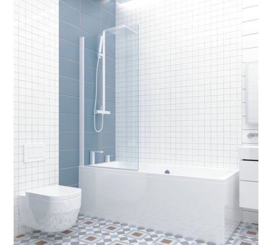 Шторка на ванну GuteWetter gwmpkb020p601n 79x141 см, профиль белый матовый, стекло бесцветное закаленное 6 мм 4698032453473 1