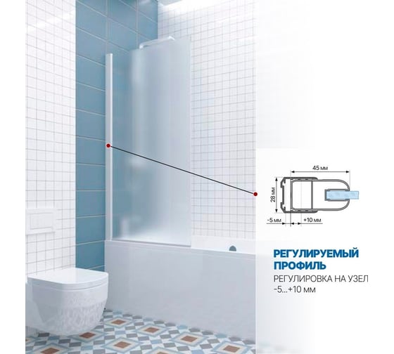 Шторка на ванну GuteWetter gwmpkb020p601n 94x141 см, профиль белый матовый, стекло матовое закаленное 6 мм 4698032454685