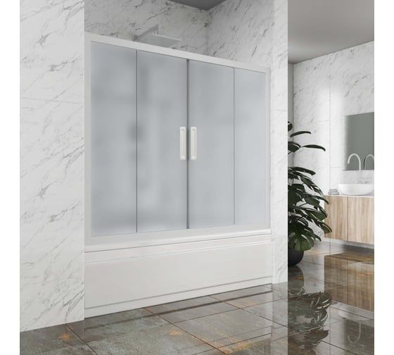 Шторка на ванну GuteWetter gwmpkb019p4 145x150 см, профиль белый матовый, стекло матовое закаленное 6 мм 4698031666461