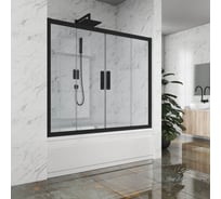 Шторка на ванну GuteWetter gwmpkb019p4 150x150 см, профиль черный матовый, стекло бесцветное закаленное 6 мм 4698031942497