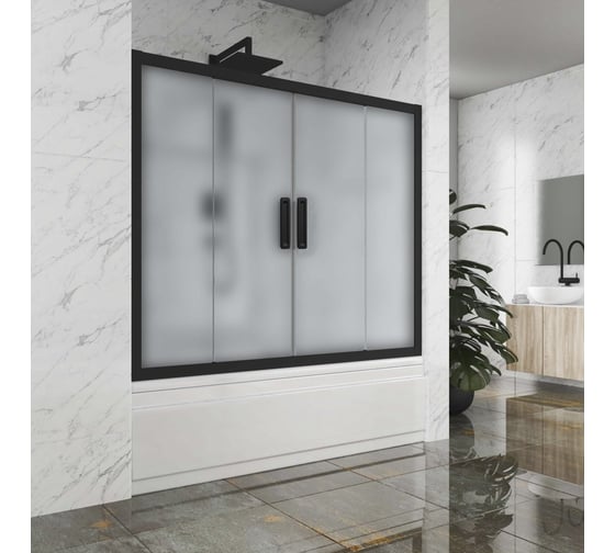 Шторка на ванну GuteWetter gwmpkb019p4 135x150 см, профиль черный матовый, стекло матовое закаленное 6 мм 4698031942817