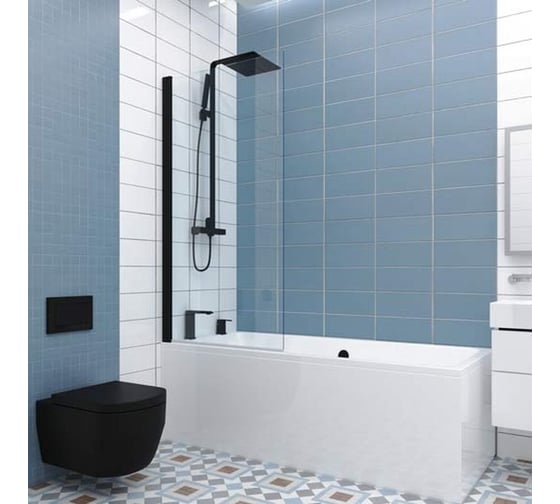 Шторка на ванну GuteWetter gwmplp61asq 55x150 см, профиль черный матовый, стекло бесцветное закаленное 8 мм 4698032464202 1