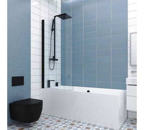 Шторка на ванну GuteWetter gwmplp61asq 85x150 см, профиль черный матовый, стекло бесцветное закаленное 8 мм 4698032466305