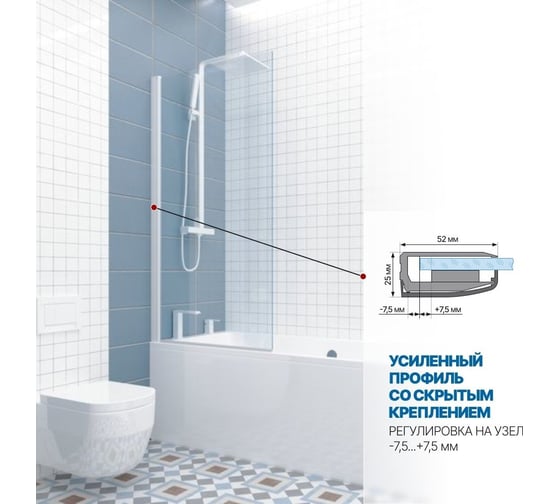 Шторка на ванну GuteWetter gwmplp61asq 90x150 см, профиль белый матовый, стекло бесцветное закаленное 8 мм 4698032466374