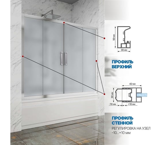 Шторка на ванну GuteWetter gwmpkb019p4 225x150 см, профиль хром блестящий, стекло матовое закаленное 6 мм 4698031942299
