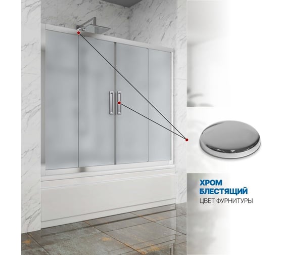 Шторка на ванну GuteWetter gwmpkb019p4 250x150 см, профиль хром блестящий, стекло матовое закаленное 6 мм 4698031942343