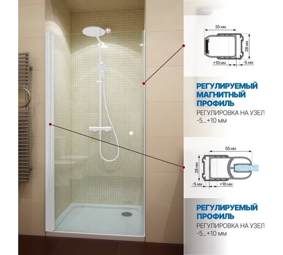 Дверь в душевую нишу GuteWetter gwmpkb020d601t 70x200 см, профиль белый матовый, стекло бесцветное закаленное 6 мм 4698032581596