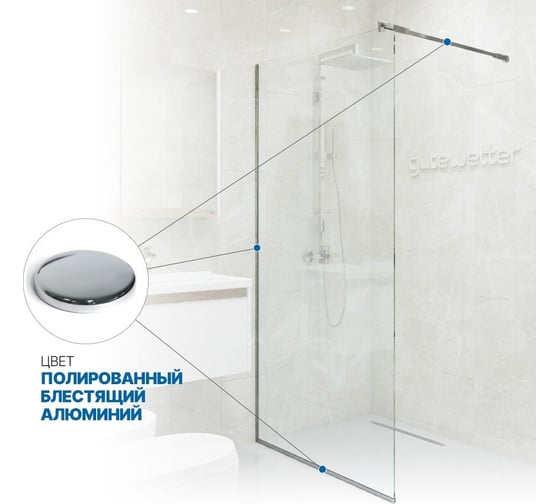 Душевая перегородка GuteWetter gwmpgl010 105x220 см, профиль хром блестящий, стекло бесцветное закаленное 10 мм 4698031948000