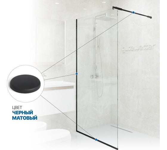 Душевая перегородка GuteWetter gwmpgl010 95x220 см, профиль черный матовый, стекло бесцветное закаленное 10 мм 4698031948208