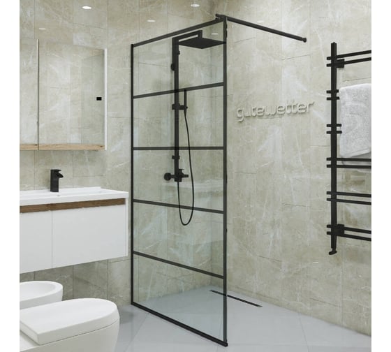 Душевая перегородка GuteWetter gwmpgl018ln 110x220 см, профиль черный матовый, стекло бесцветное закаленное 10 мм 4698031990429