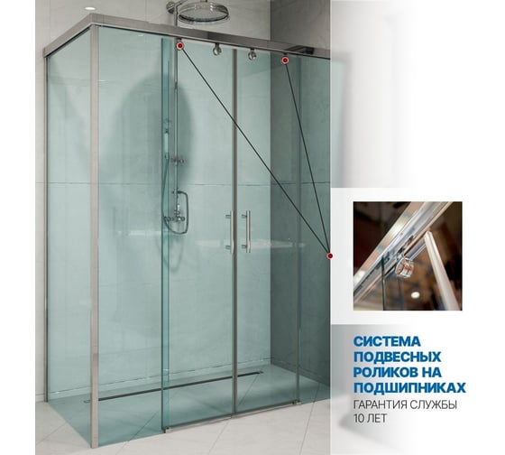 Душевой уголок GuteWetter gwmpslrc865 110x150x200 см, профиль хром блестящий, стекло бесцветное закаленное 8/6 мм 4698032894245