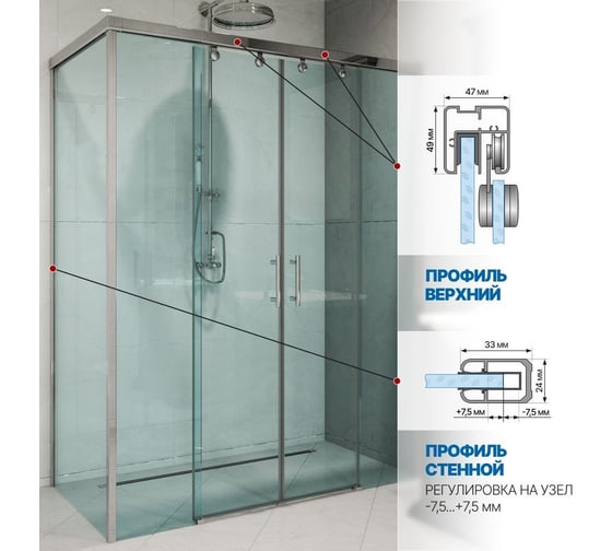 Душевой уголок GuteWetter gwmpslrc865 110x150x200 см, профиль хром блестящий, стекло бесцветное закаленное 8/6 мм 4698032894245
