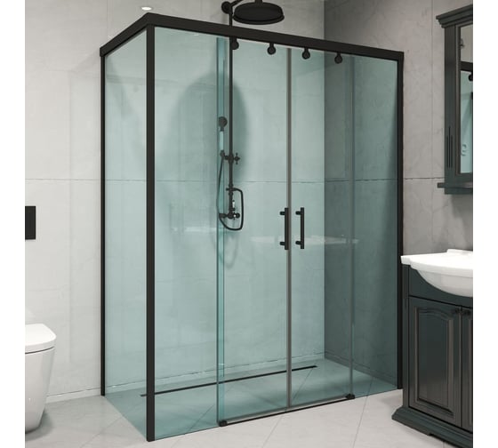 Душевой уголок GuteWetter gwmpslrc865 90x155x200 см, профиль черный матовый, стекло бесцветное закаленное 8/6 мм 4698032876746 1