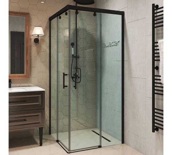 Душевой уголок GuteWetter gwmpslsq864 100x100x200 см, профиль черный матовый, стекло бесцветное закаленное 8/6 мм 4698032907402 1