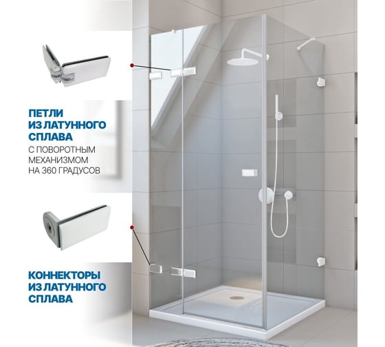 Душевой уголок GuteWetter gwmptrsq863-86 100x100x200 см, профиль белый матовый, стекло бесцветное закаленное 8/6 мм 4698032930714