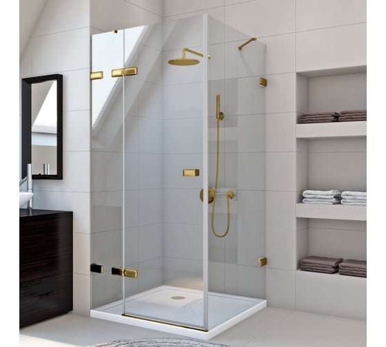 Душевой уголок GuteWetter gwmptrsq863-86 90x90x200 см, профиль золотой гальванический, стекло бесцветное закаленное 8/6 мм 4698032929282