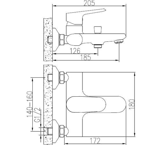 Смеситель для ванны с душем Bravat Pure F6105161C-01 00-00004827
