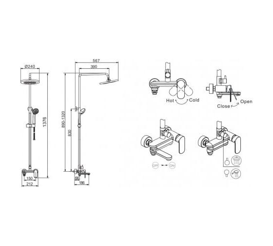 Душевая стойка Bravat Opal 00-00021217 F6125183CP-A3-RUS