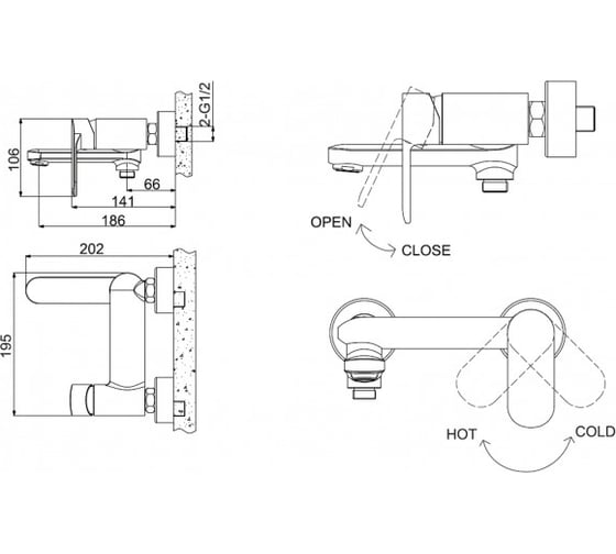 Смеситель для ванны с душем Bravat короткий нос OPAL F6125183CP-01-RUS 00-00004836