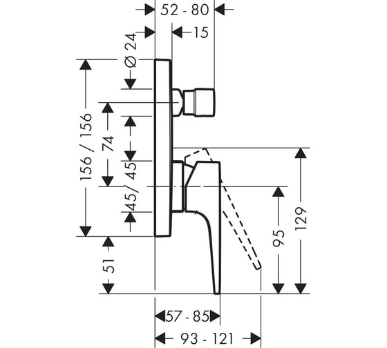 Смеситель для ванны HANSGROHE HG Metropo 32545700 l внешняя часть 00000071089