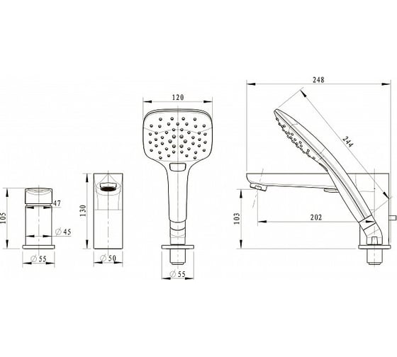 Смеситель на борт ванны Bravat Iguassu F5173218CP-1-RUS 00-00022375