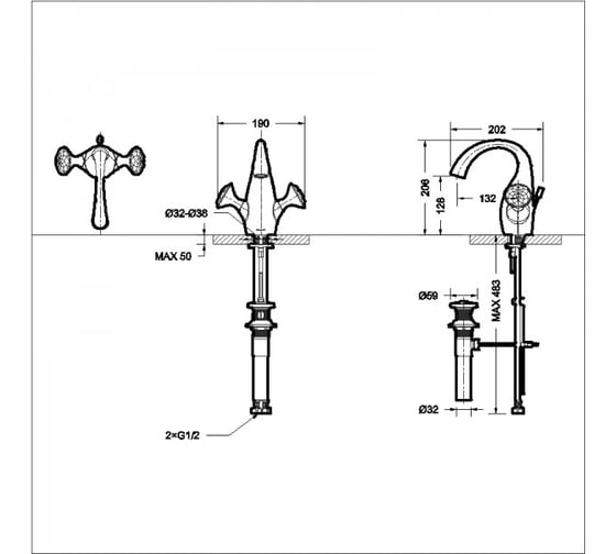 Смеситель для раковины Bravat Swan F14287G-ENG 00-00006786