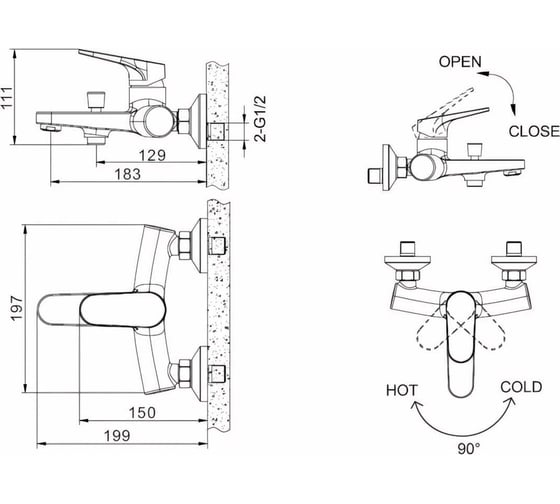 Смеситель для ванны Bravat Eler 00-00003159 F6191238CP-01
