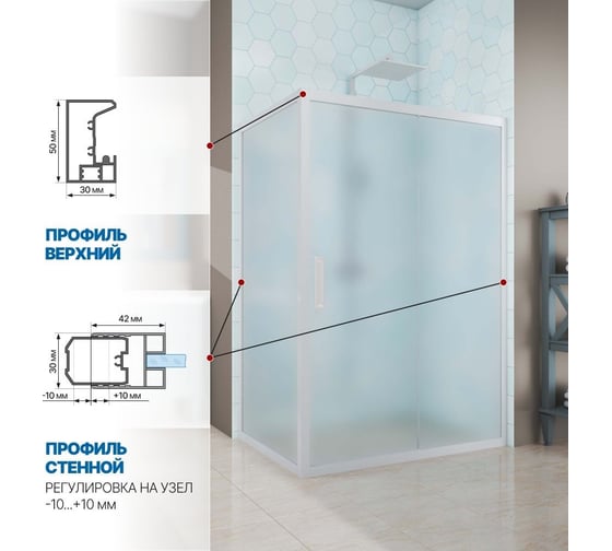 Душевой уголок GuteWetter gwmpkb019r 80x120x200 см, профиль белый матовый, стекло матовое закаленное 6 мм 4698031640713
