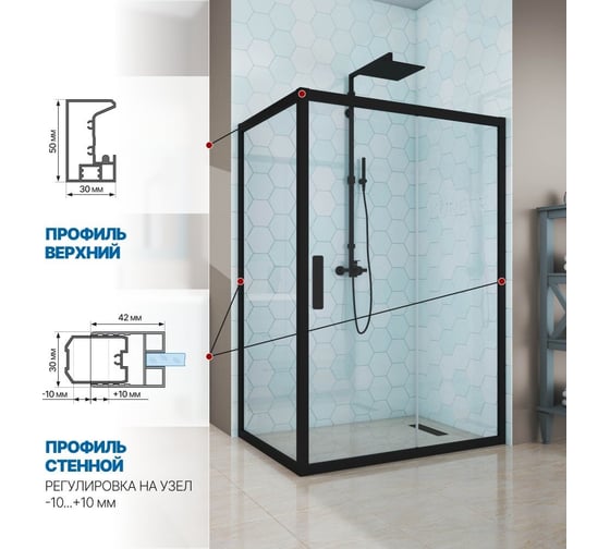 Душевой уголок GuteWetter gwmpkb019r 80x120x200 см, профиль черный матовый, стекло бесцветное закаленное 6 мм 4698031937875