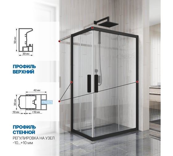 Душевой уголок GuteWetter gwmpkb019rc 100x75x200 см, профиль черный матовый, стекло бесцветное закаленное 6 мм 4698032704599