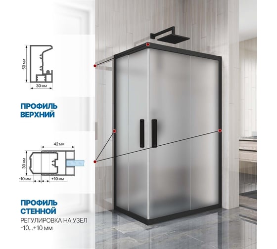 Душевой уголок GuteWetter gwmpkb019rc 100x80x200 см, профиль черный матовый, стекло матовое закаленное 6 мм 4698032704704