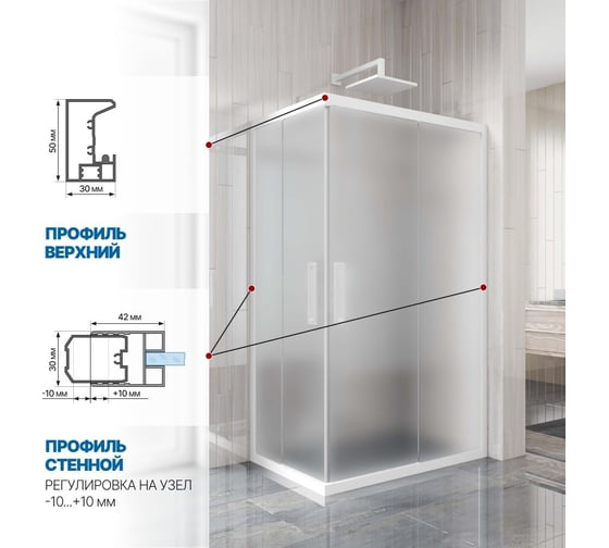 Душевой уголок GuteWetter gwmpkb019rc 100x80x200 см, профиль белый матовый, стекло матовое закаленное 6 мм 4698032704629
