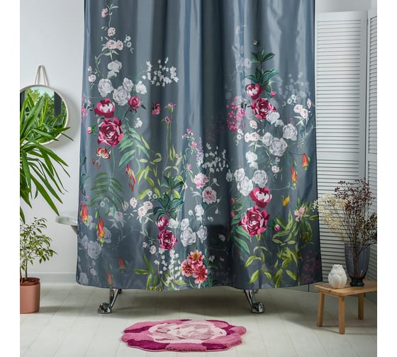 Занавеска (штора) Moroshka Fleur для ванной комнаты, тканевая, 180х200 см T687-2