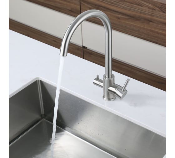 Смеситель для кухни GranFest QUARZ U-образный, с краном питьевой воды, D-35мм, Z-5420 черный