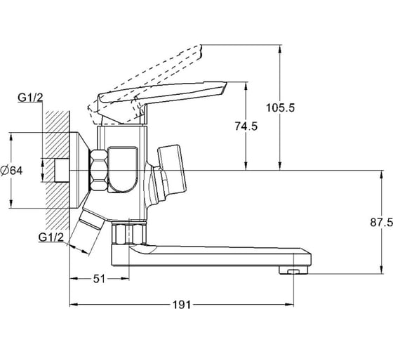 Смеситель для ванны и душа G-lauf с коротким поворотным изливом, хром LOF3-A033