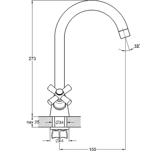 Смеситель для кухни Solone с поворотным изливом, хром KOA4-C722