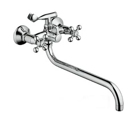 Смеситель для ванны Haiba латунный, с длинным поворотным изливом 35 см и душевой лейкой, хром HB2619-2