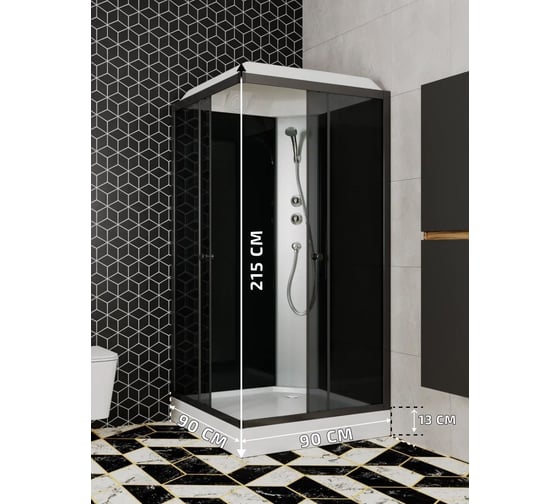 Душевая кабина Bauedge BAU Stil квадратныая с поддоном 90x90x215, тонированные передние закаленные стекла, черные задние стенки, черный матовый профиль SB0012B