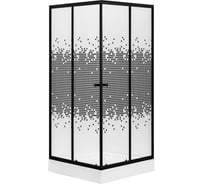Душевой уголок Bauedge BAU Stil квадратный с поддоном 90x90x195, прозрачное закаленное стекло с черным рисунком 5 мм, черный матовый профиль SB0004B