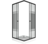 Душевой уголок Bauedge BAU Stil pattern квадратный 90x90x195, с поддоном 12,5 см, закаленное стекло толщиной 5 мм, черные профили, с сифоном SB0016B