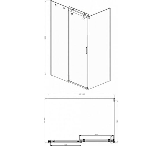Душевое ограждение Bravat без поддона, 1 раздвижная дверь, 1200x800x2000 00-00249583