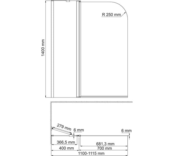 Стеклянная шторка на ванну WasserKRAFT Leine 35P02-110WHITE Fixed