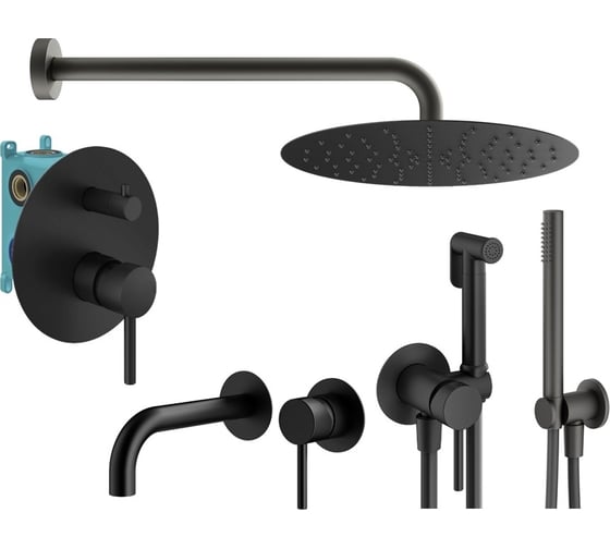 Комплект смесителей для душа PLUMBERIA SELECTION IXO с гигиеническим душем, черный матовый KITZXO18NO210