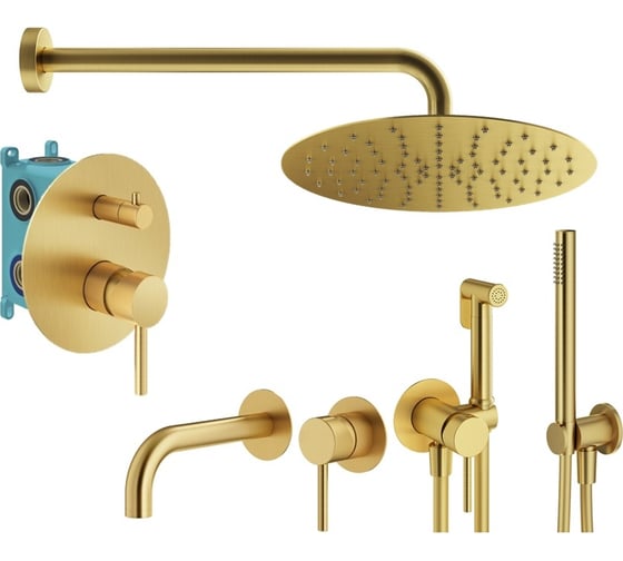 Комплект смесителей для душа PLUMBERIA SELECTION IXO с гигиеническим душем, золото брашированное KITZXO18OB210