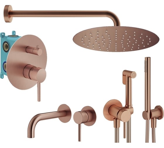 Комплект смесителей для душа PLUMBERIA SELECTION IXO с гигиеническим душем, брашированная медь KITZXO18RS210