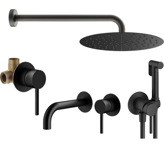 Комплект смесителей для душа PLUMBERIA SELECTION IXO с гигиеническим душем, черный матовый KITZXO01NO210