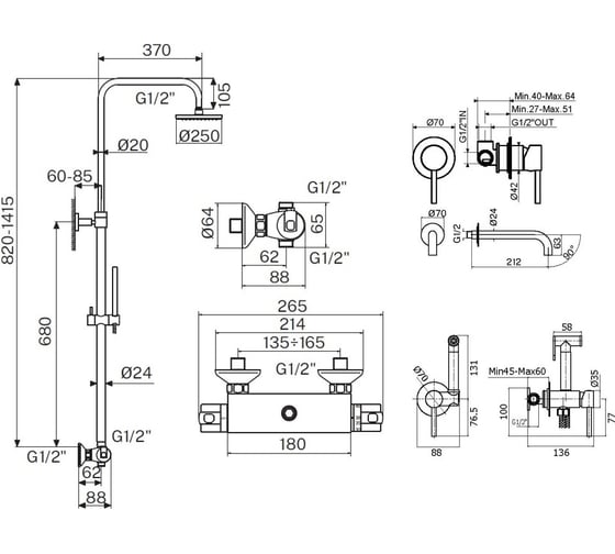 Комплект смесителей для душа PLUMBERIA SELECTION IXO с гигиеническим душем, хром KITZXO6302CR210