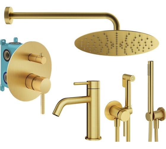 Комплект смесителей для душа PLUMBERIA SELECTION IXO с гигиеническим душем, золото брашированное KITZXO18OB53