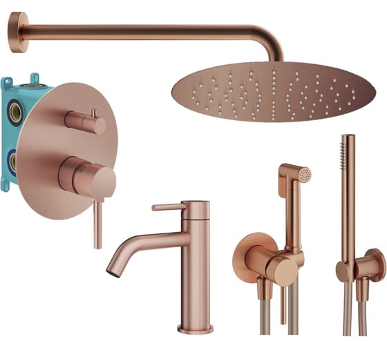 Комплект смесителей для душа PLUMBERIA SELECTION IXO с гигиеническим душем, брашированная медь KITZXO18RS53 1
